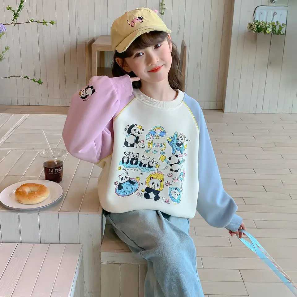 2025 Spring/Autumn New Arrival Girls' Slish Thin Crewneck Sweatshirt for Kids Spring OutfitW260917