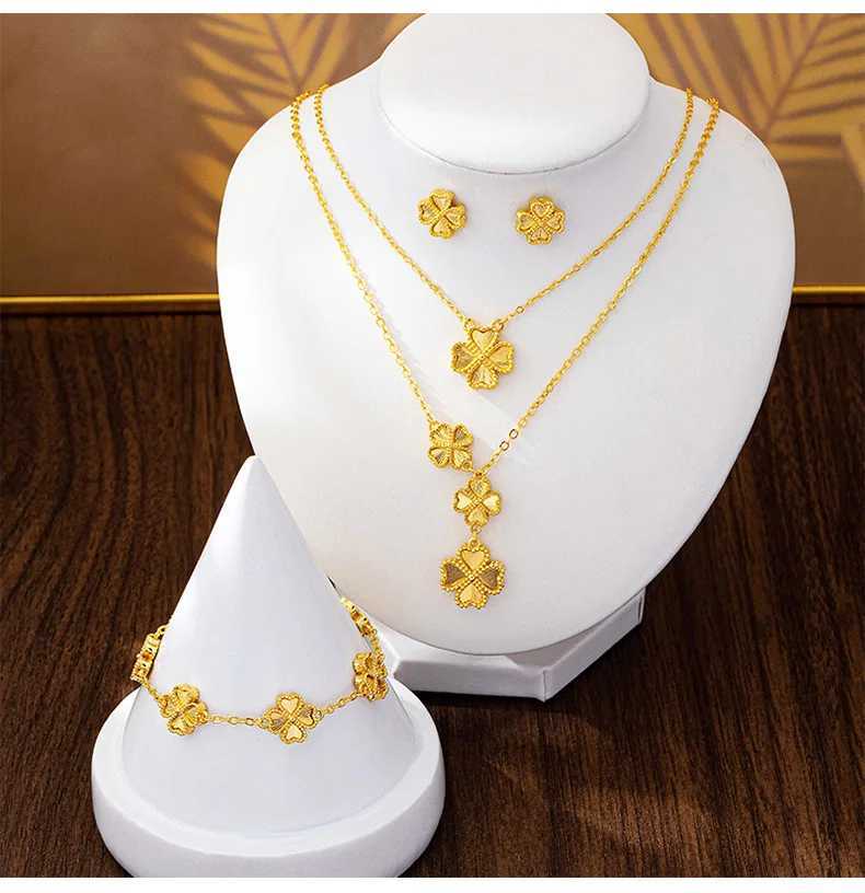 Luxury 24K 9999 Pure Gold real gold Women's Simple Plum Flower Pendant Necklace Earrings Bracelet Q260916
