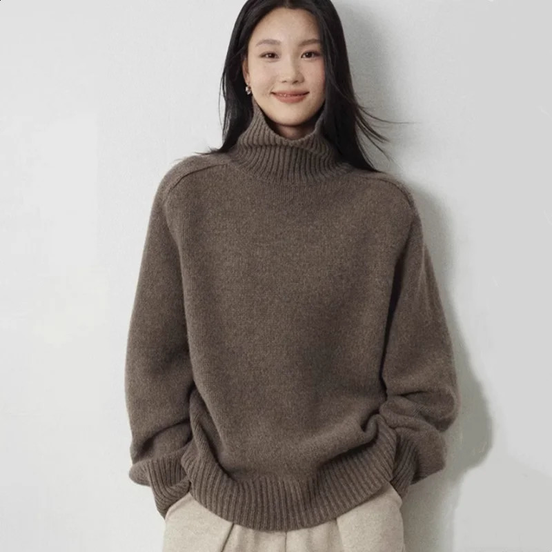 Turtleneck Women Wool Sweater Long Sleeve Casual Loose Cashmere Pullover Knitted Fashion Basic Top Oversized Warm Quality Jumper 260917