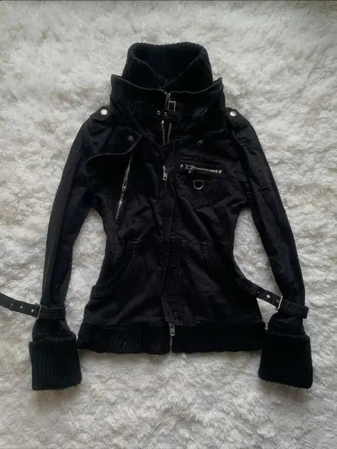 Gothic Black Slim Fit ZipUp Hoodie Womens Y2K Fashion Ribbed Hem Oversized Cuffs Sports Shirt Casual Jacket 260918