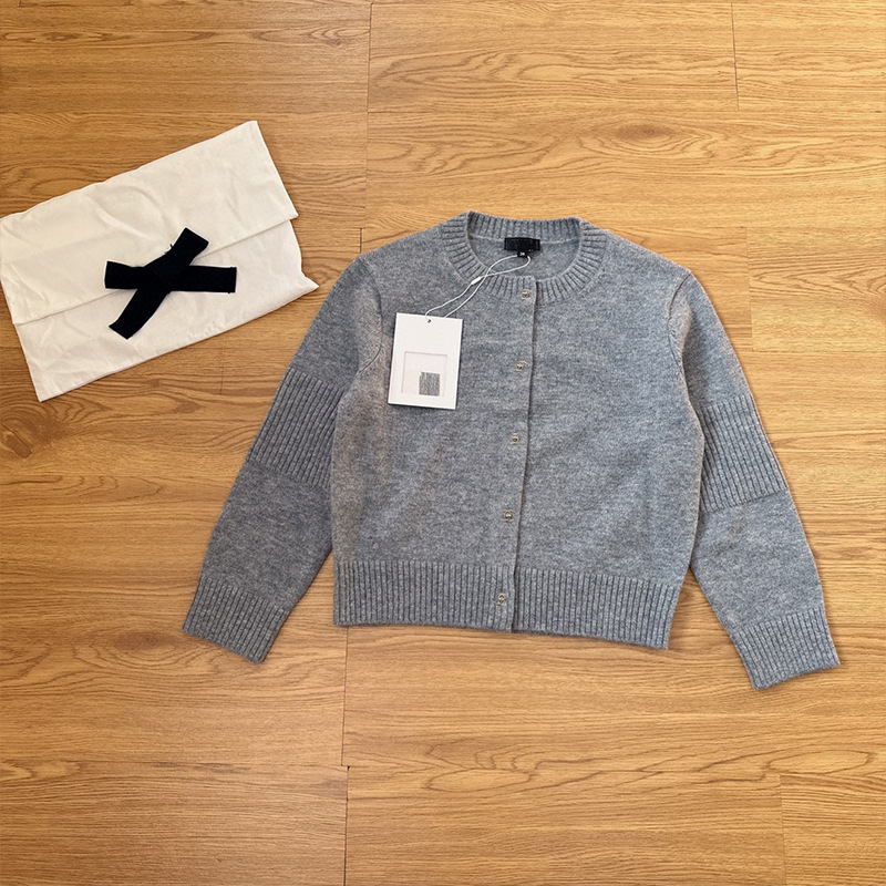 Women Autumn Tweed Wool Cardigan Backpack Buckle Design Slim Fit Stretch Knit Coat Elegant Preppy Style Fall Outwear