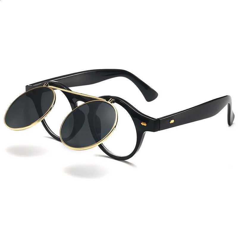 Cover Flip New Round Vintage Sunglasses Women Men Circular Sun Glasses Female Eyewear Sunglasses for Male Female Eyeglasses N260814