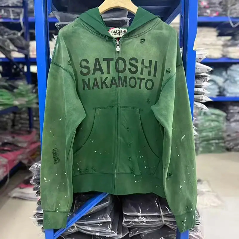 High Street Quality Retro Satoshi Nakamoto Hoodies Men Woman Casual Damaged Hole Old Hip Hop Fashion Sweatshirts 260918