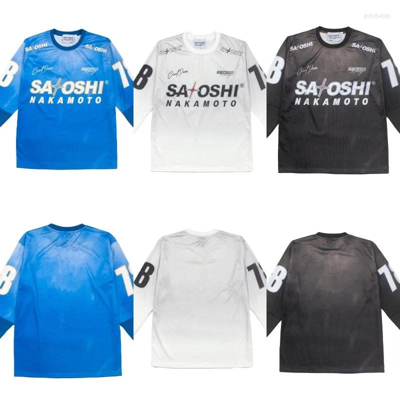 Men's Hoodies American Retro Hip-hop Racing 18 Print Breathable Mesh Long Sleeved T-shirt Sports Shirt