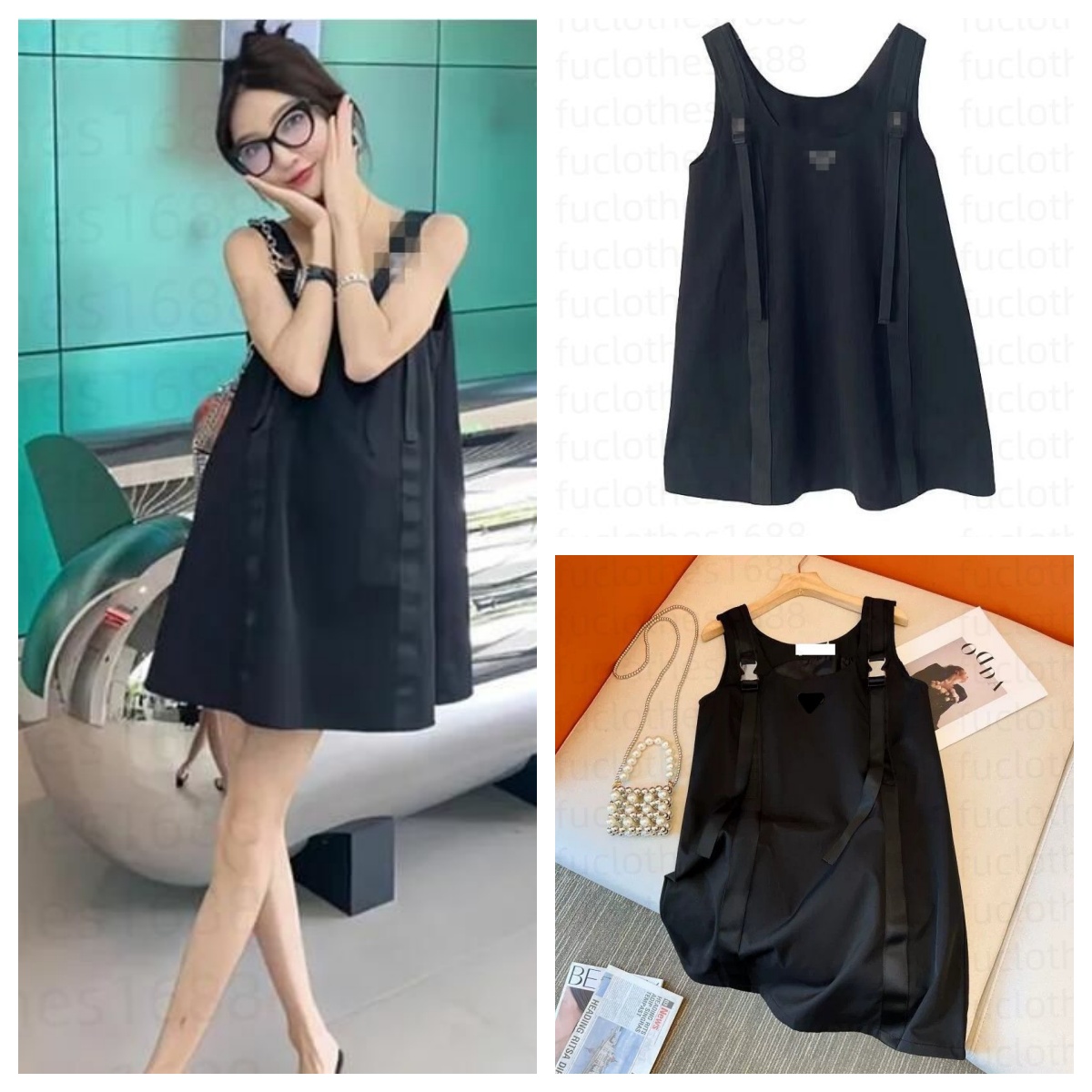 Designer Dress Women's Summer Strap Nylon Dress Fashion Casual A-line Tank Top Dress Paired with Inverted Triangle Pattern Top Quality Women�