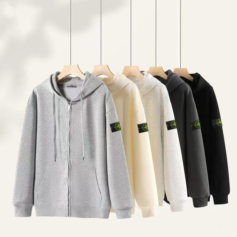 Autumn Winter Loose ZipUp Hoodie, Arm Badge Embroidered Cardigan, 100% Cotton Streetwear Couple Jacket for Men and Women