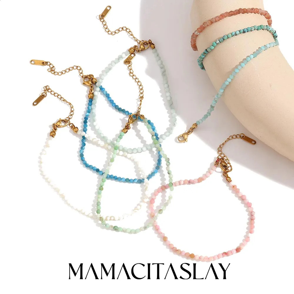 MamacitaSlay Summer 3mm natural stone ite Turquoise Jade Larimar Bracelet on the leg Waterproof Anklets jewellery women 260917