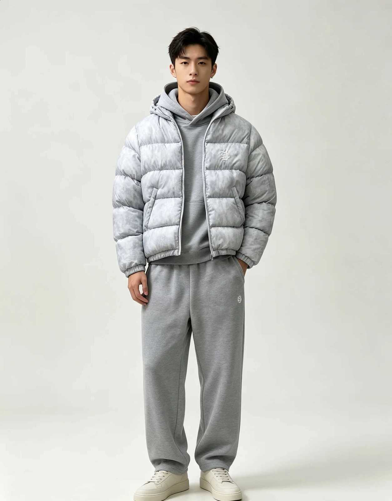 Winter Women Matching Tracksuit Set Short Hooded Puffer Bubble Coat Elastic Waist Sweatpants 2Piece Streetwear Warm Outfit For H260917