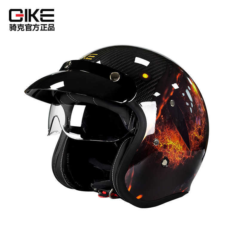 QIKE motorcycle carbon fiber helmet unisex American-style suitable for both street and touring half helmet with visor three-quarter helmet L26917
