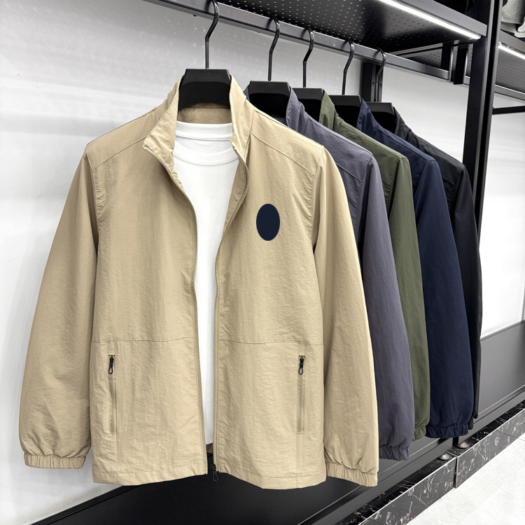 Men's Designer Heavyweight Pony Embroidered Jacket - Preppy Sporty Print Stand Collar Cardigan Casual Hoodless Loose Windproof Long Sleeve Coat