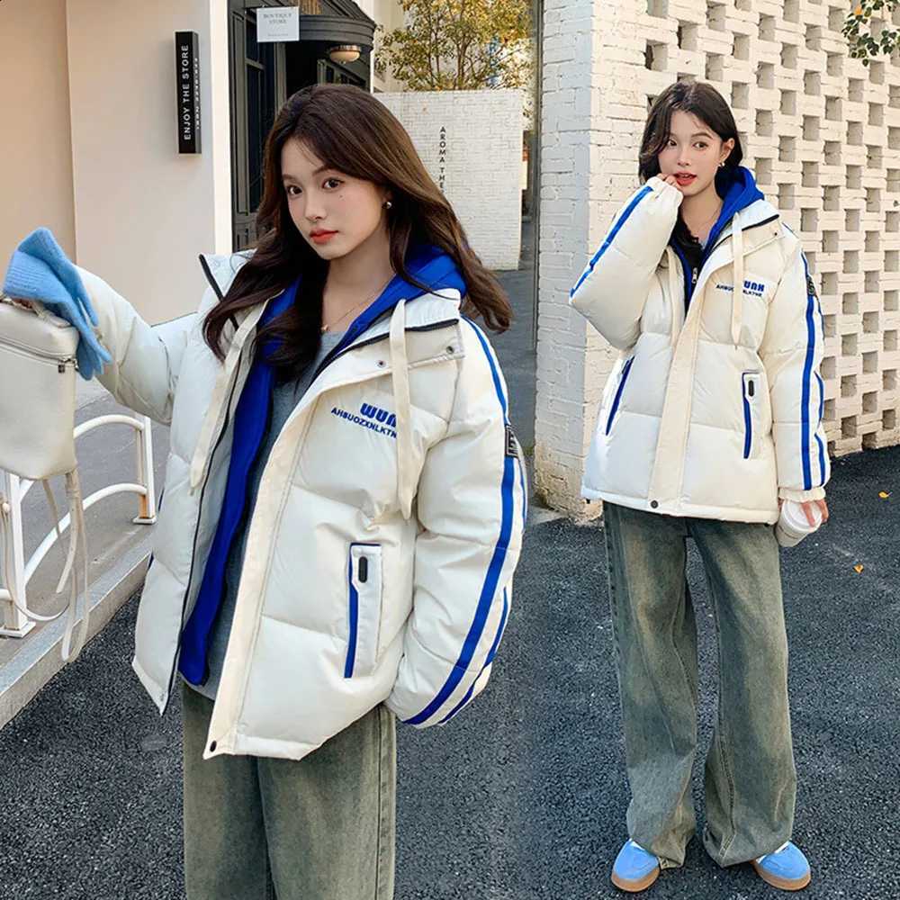 2024 New American Fake Two Piece Hooded Cotton Jacket For Women Warm Loose Casual Autumn Winter Coat Female Students Parkas Tops H260917