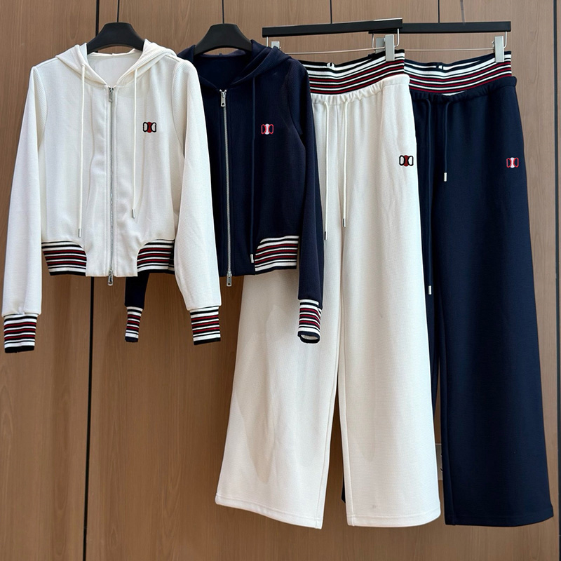 Casual Short Hooded Coat Women Loose Pants Set Designer Embroidered Long Sleeved Jacket Elastic Drawstring Pants Set Spring Autumn Outdoor Fitness T