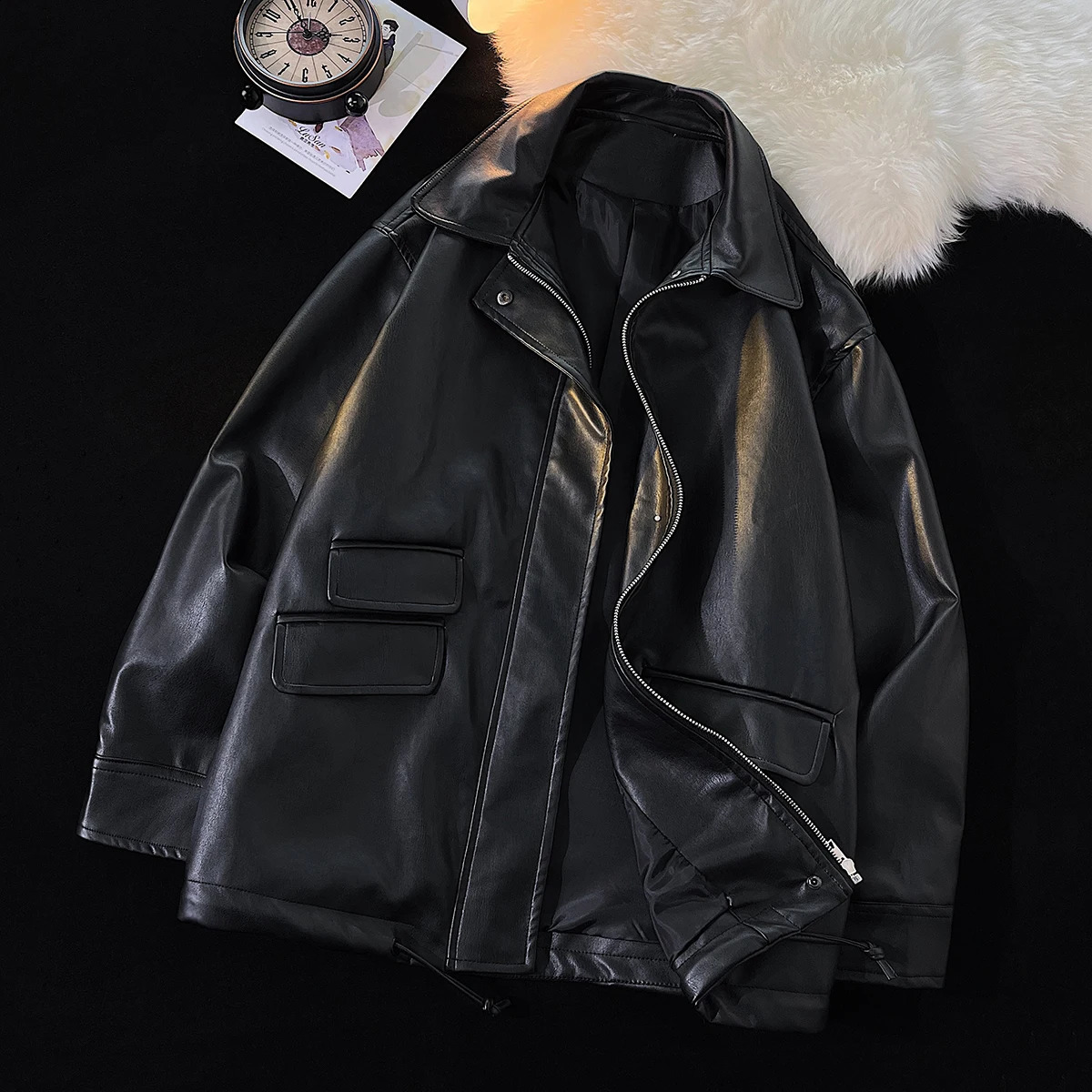 Pu Leather Jacket Classic Spring Autumn Men Casual Trend Multi Pocket Motorcycle Coat Men Zipper Fashion Vintage Overcoat 260917