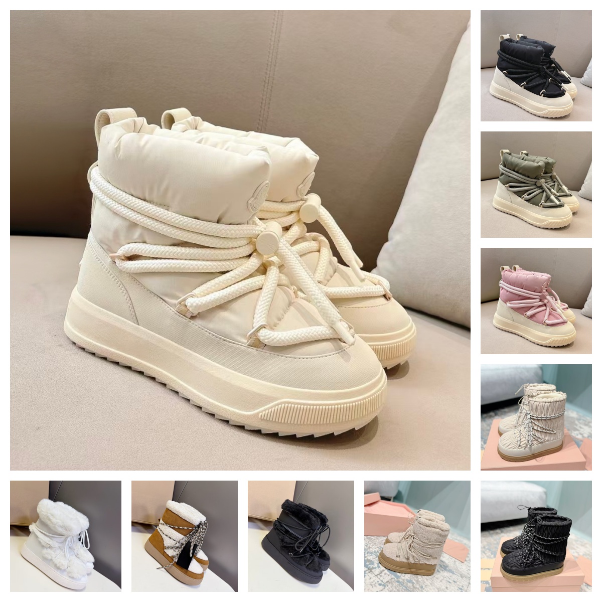 Women Winter Snow Boots High Top Thickly Padded Drawstring Boots Waterproof Non Slip Thick Soled and Warm Outdoor Hiking and Ski Boots Casual Winter