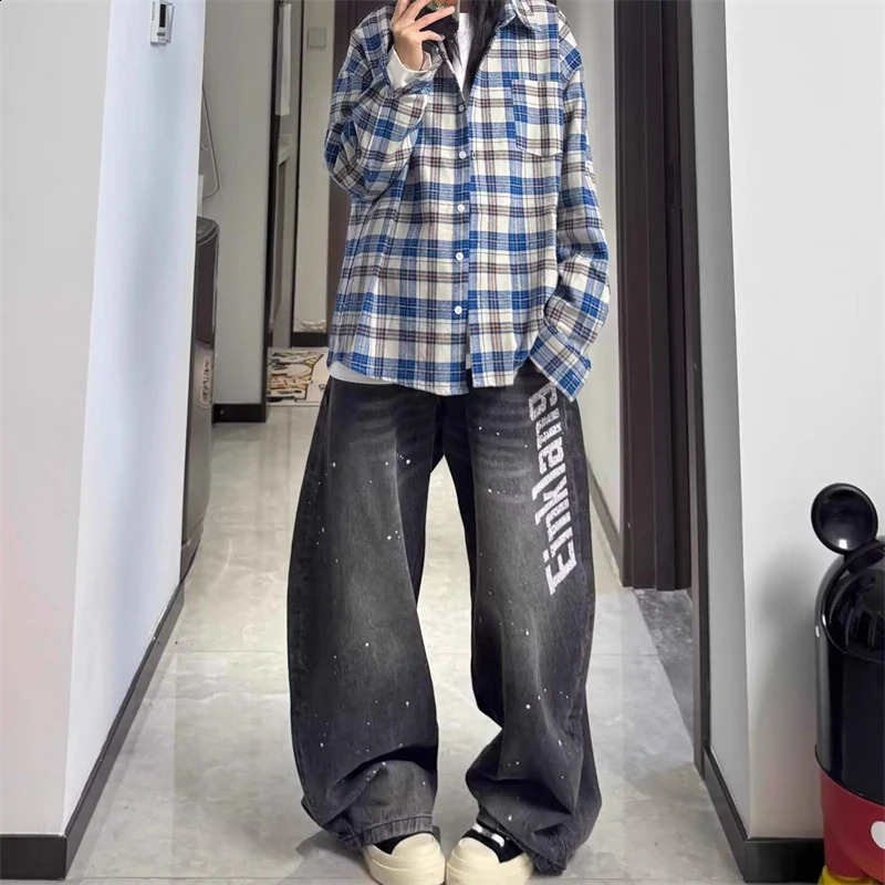 Letter Printed Straight WideLeg Jeans For Men Y2K Vintage Distressed Baggy Denim Pantalones Hip Hop Fashion Jean 260918