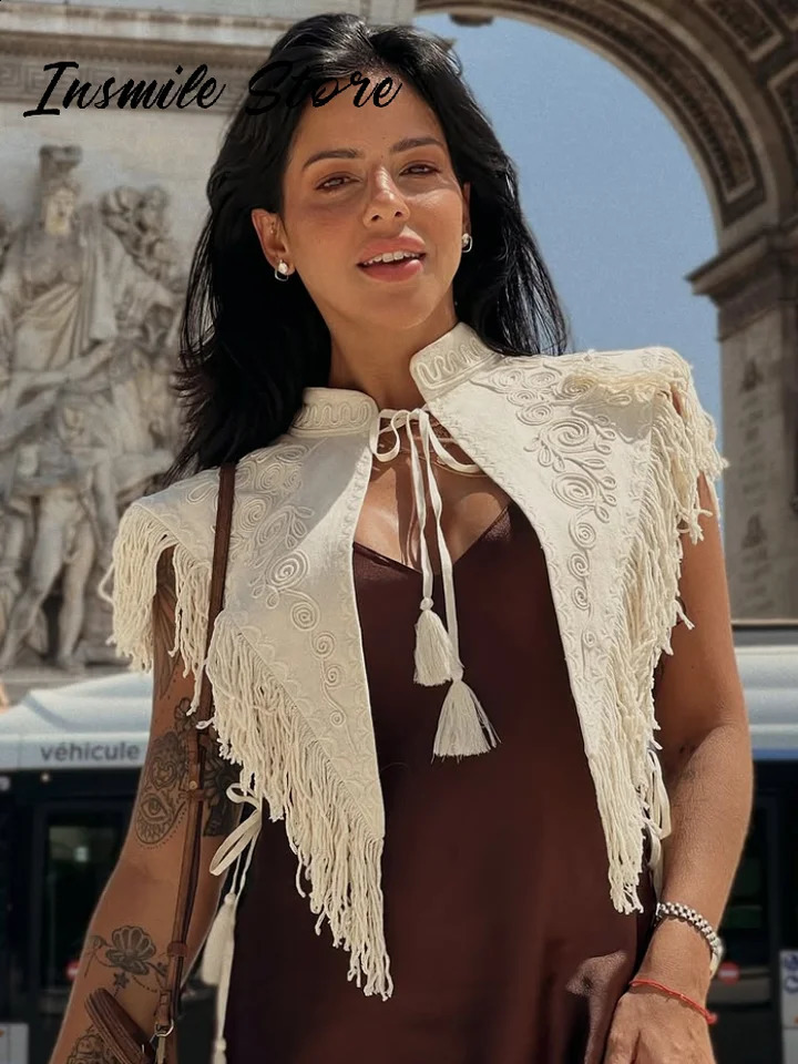 Fashion Embroidery Tassels Women's Scarves Elegant Lace Up Stand Collar Female Shawl 2026 Summer Lady Holiday Accessories 260917