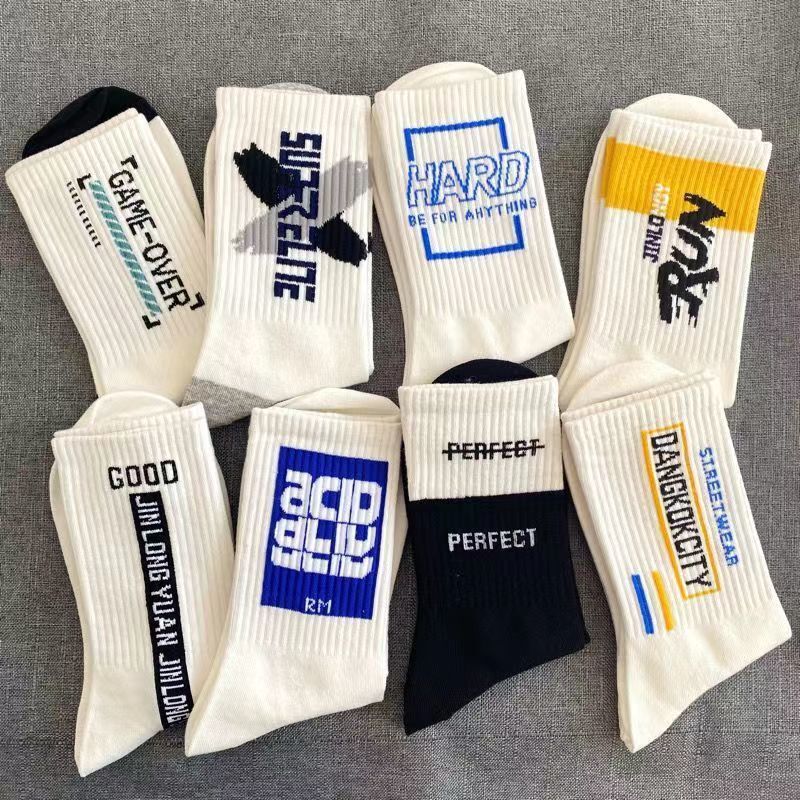 1/8 Pairs Spring and Autumn New Style Street Versatile Men's Mid Hip Hop Skateboarding Basketball Long Tube Sports Socks J260918