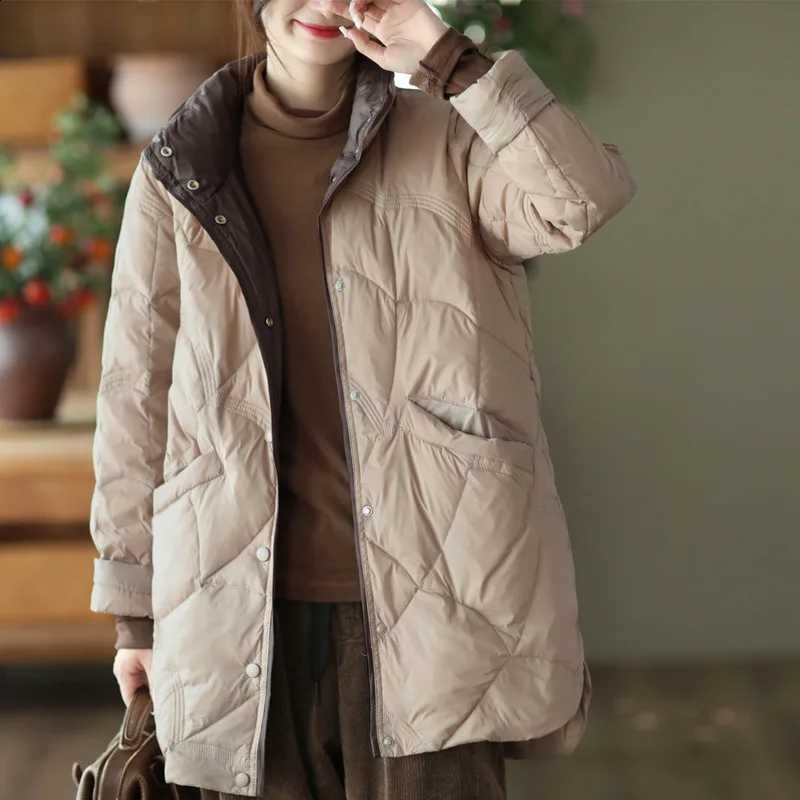 Women X-long Ultra Lightweight Winter Jacket 2023 New Arrival 90% White Duck Down Warm Fashion Vintage Slim Fit Down Parka H260917