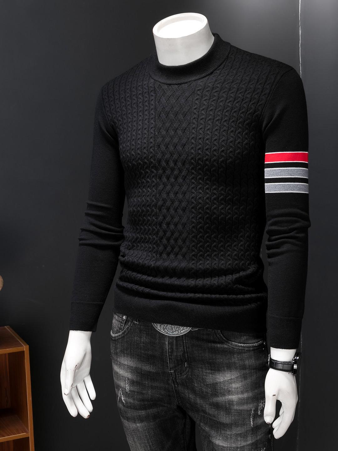 European Style 2026 Winter New Men's Wool Half-Turtleneck Thick Knit High-Quality Jacquard Sweater Base Layer