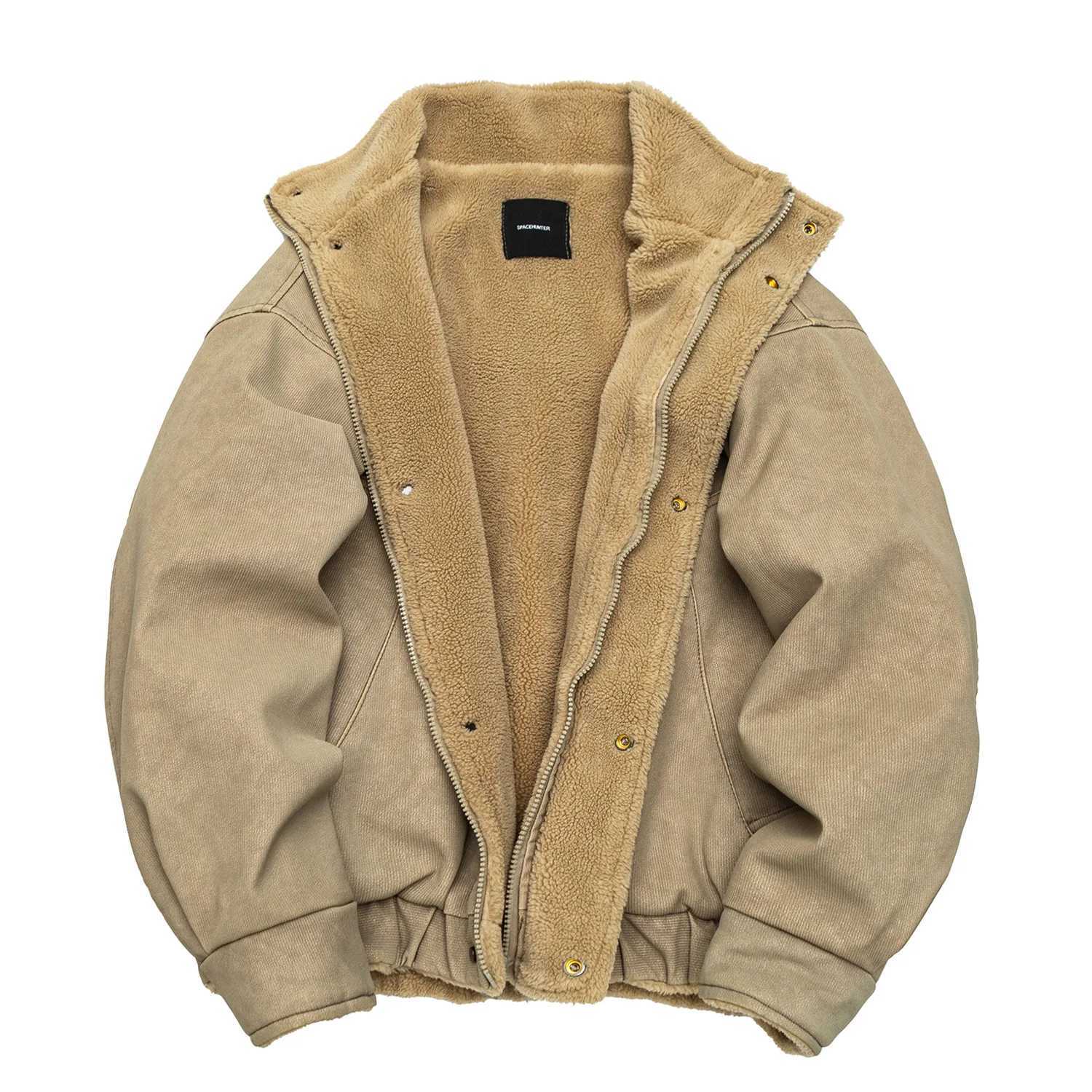 Vintage Polar Flce Jacket Men Winter High Quty Thick PU leather Jacket Korean Strtwear Loose Couple Trendy Warm Coat Male S260918OAB3