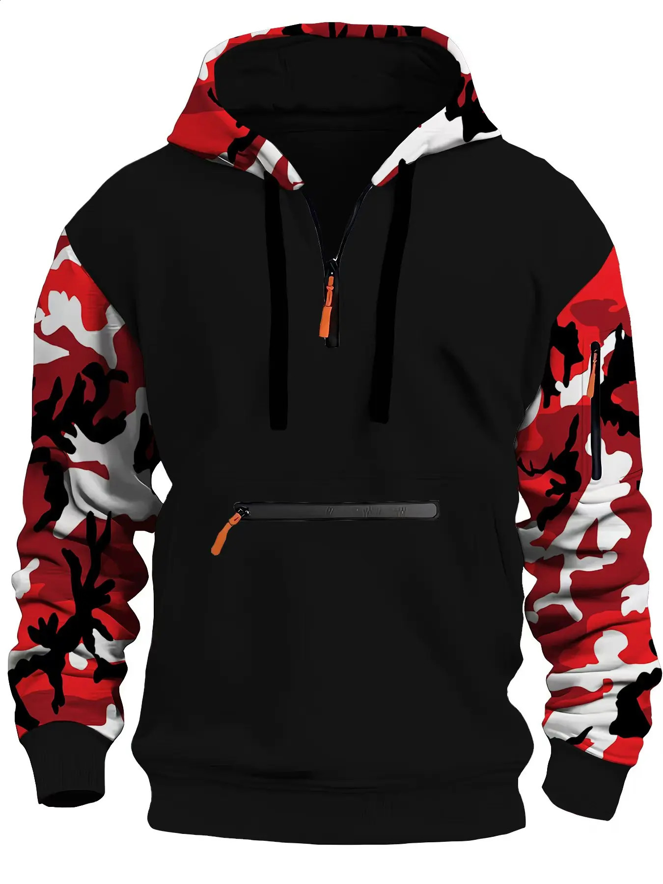 Autumn and winter men's casual hoodie quality camouflage arm zipper long-sleeved pullover trend hoodie ins fashion Ss 260917