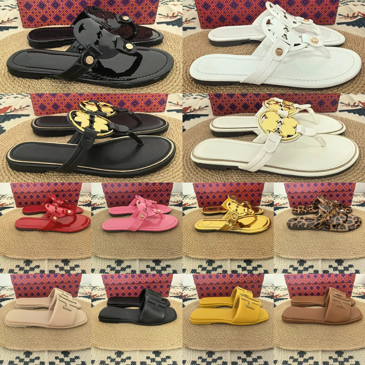 toryes Designer Sandals Womens Slippers White Black Pink Red Blue Brown Fashion Slides Summer Beach Flat Leather Flip Flops Lady Scuffs Casual Shoes