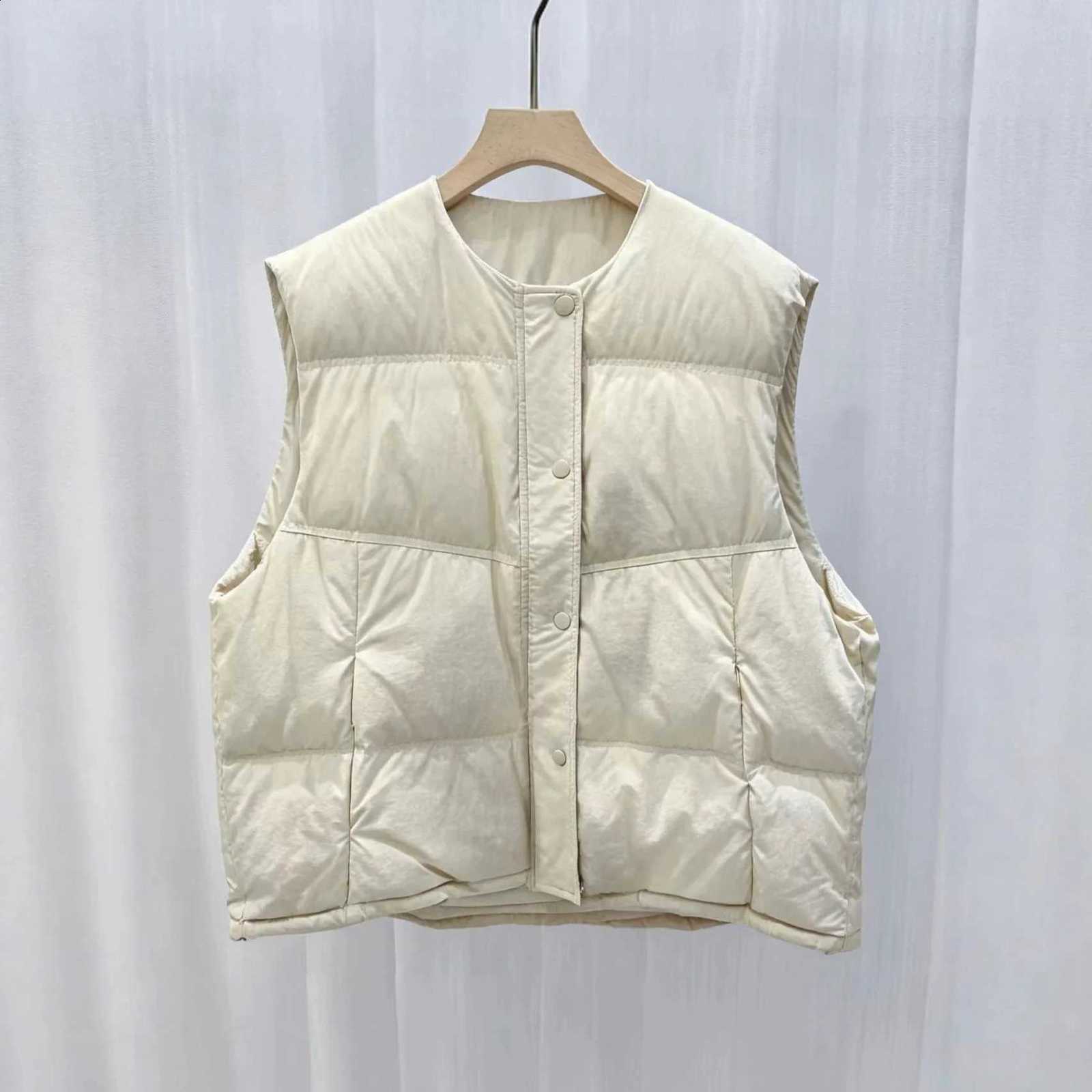 Winter and Autumn White Duck Down Vest Sleeveless Outerwear Loose Versatile Sleeveless Outerwear Lightweight Coat H260917