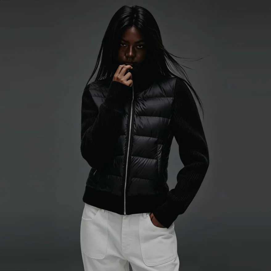 European Women's Jacket Spring and Autumn Down Coat Black Splice Sweater Sleeves light-minded Coat Jacket Female H260917