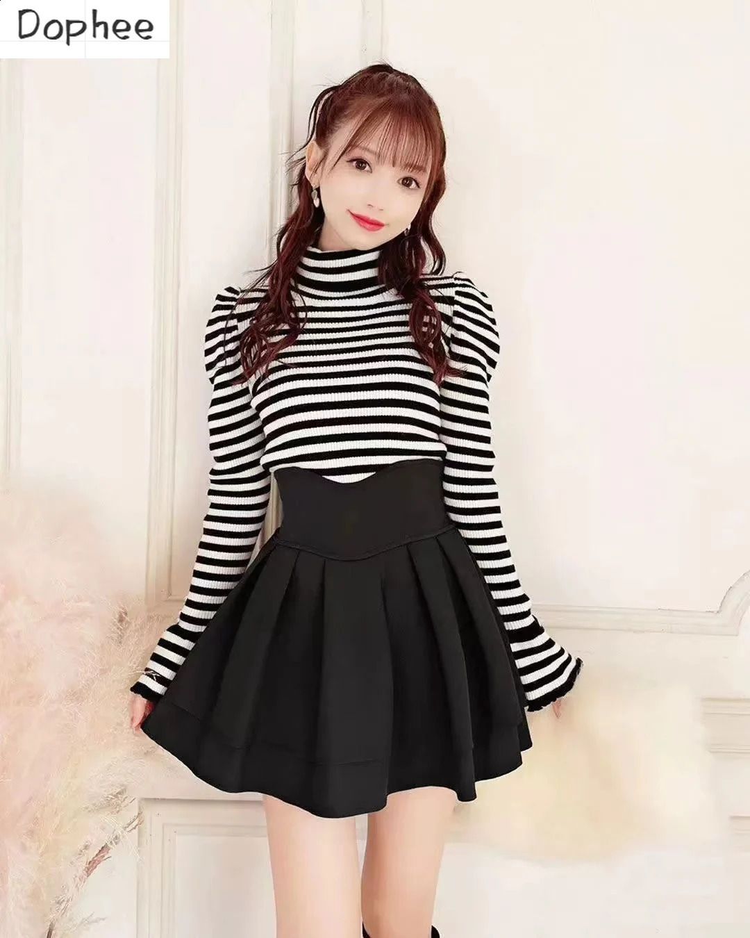 Dophee Original Landmine Series Macaron Skirt Solid Black High Waist Aline Cute Girls Shorts Skirts Women Plus Size S4XL 5XL 260918