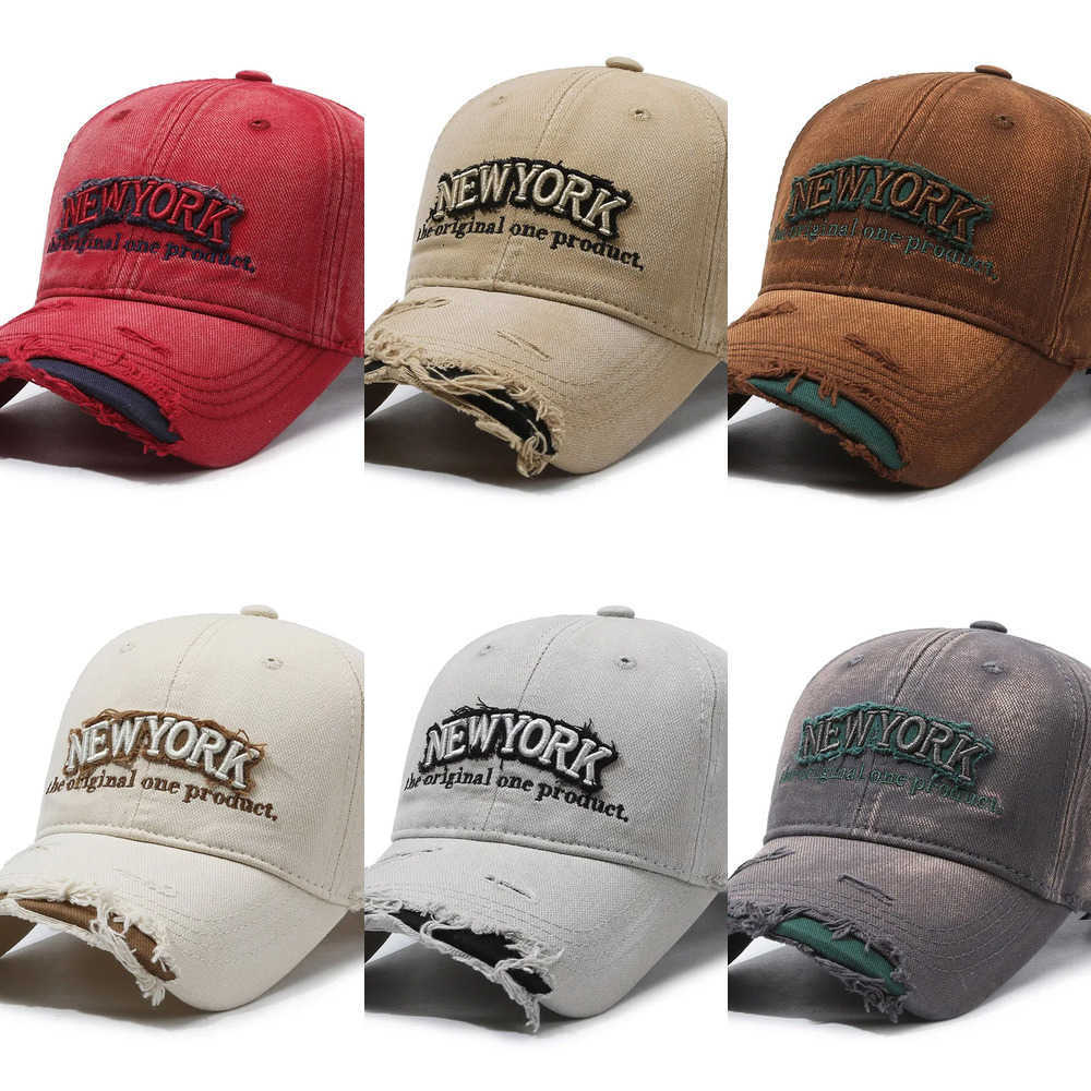 Letters Vintage Embroidery Old Hole Cowboy Baseball Cotton Soft Top Men's and Women's Spring and Summer Casual 56-60cm Sun Hat J260917