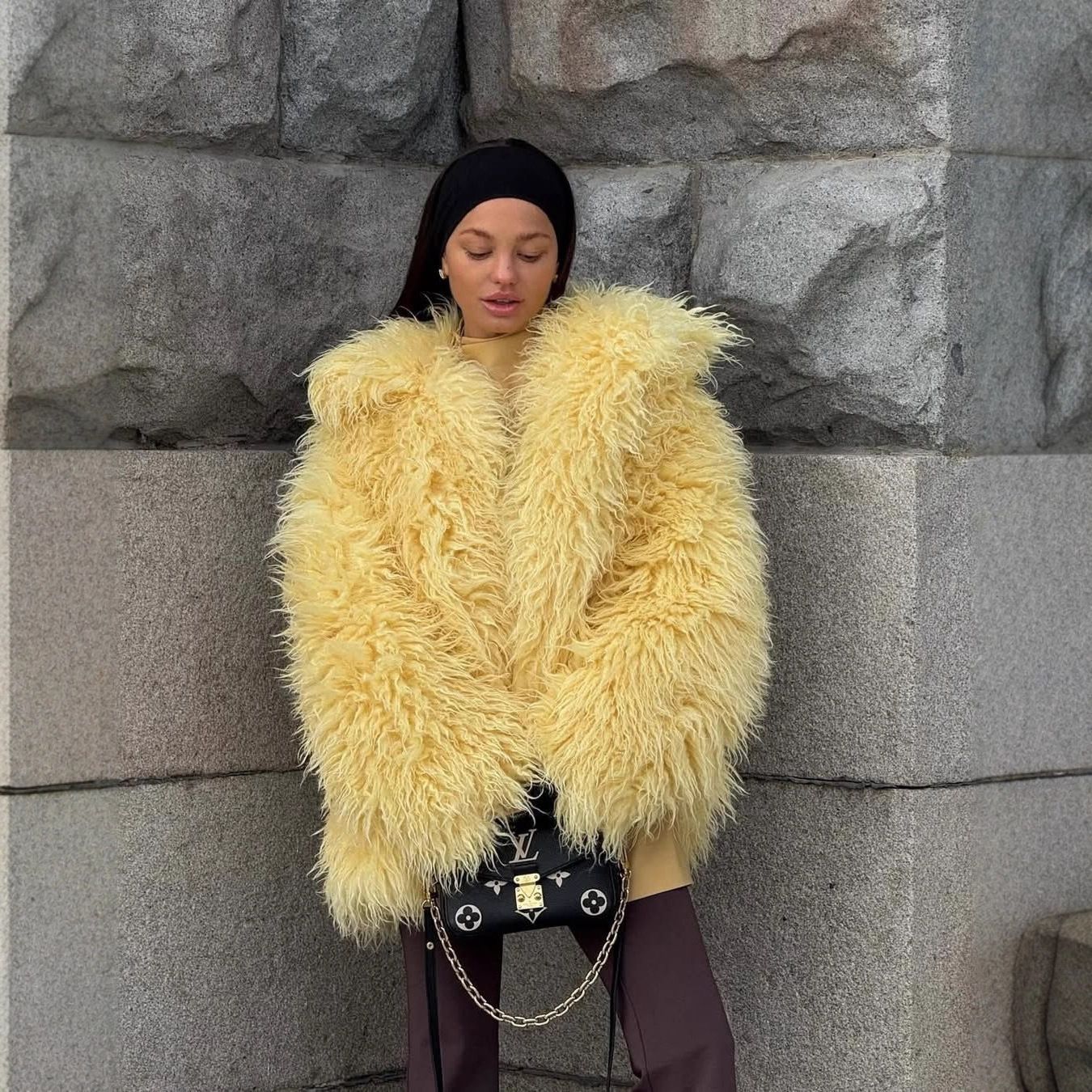 Yellow Plush Coat European And American Style Oversized Top For Women Casual Street Daily Outfit Soft Warm Outerwear Suitable For Shopping Weekend H