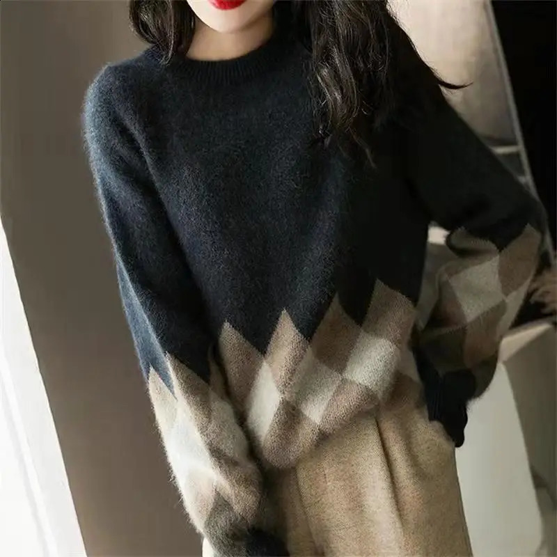 Ladies Sweaters Graphic Knitted Top for Women Pullover Round O Neck Red Plaid Y2k Fashion Korea Cashmere Korean y Vintage 260917