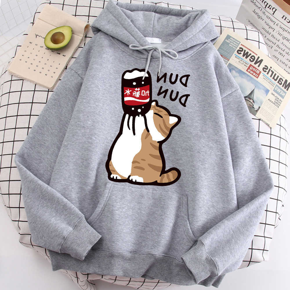 hoodie Cartoon Cat Drink Christmas Salary Increase Beverages Mens Hooded Jacket Casual Cartoon Hoodies Pleasure Sweatshirts Home Harajuku Tops C2609