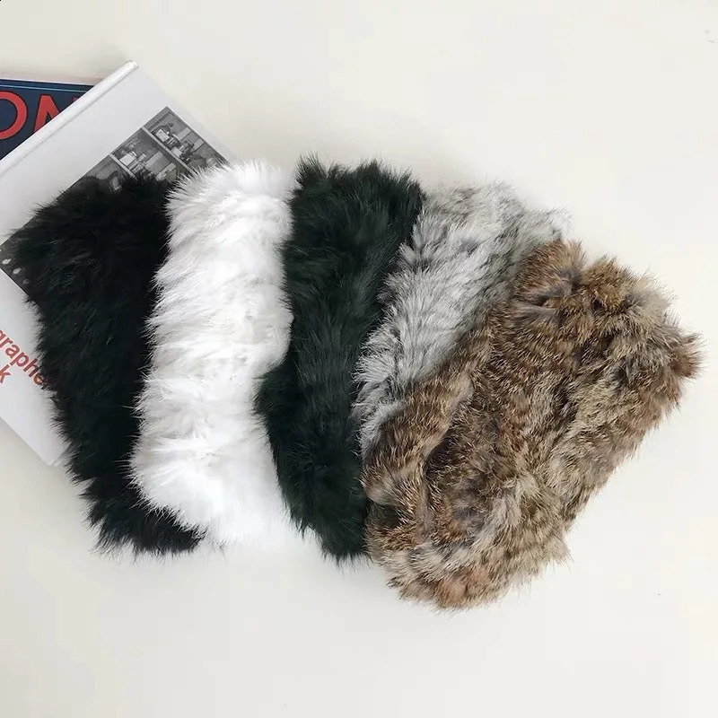 Korean Ins Female Fashion Elastic Rabbit Fur Headband Autumn and Winter Warm Plush Headband Knitted Fur Hat 260917