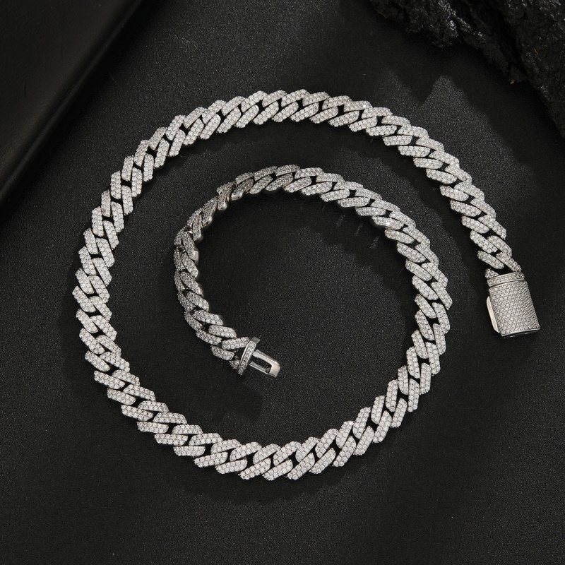 designer necklace moissanite chain hip hop jewelry 14mm wide 2rows cuban link chains vvs moissanite white gold plated sterling sier cuban bracelets