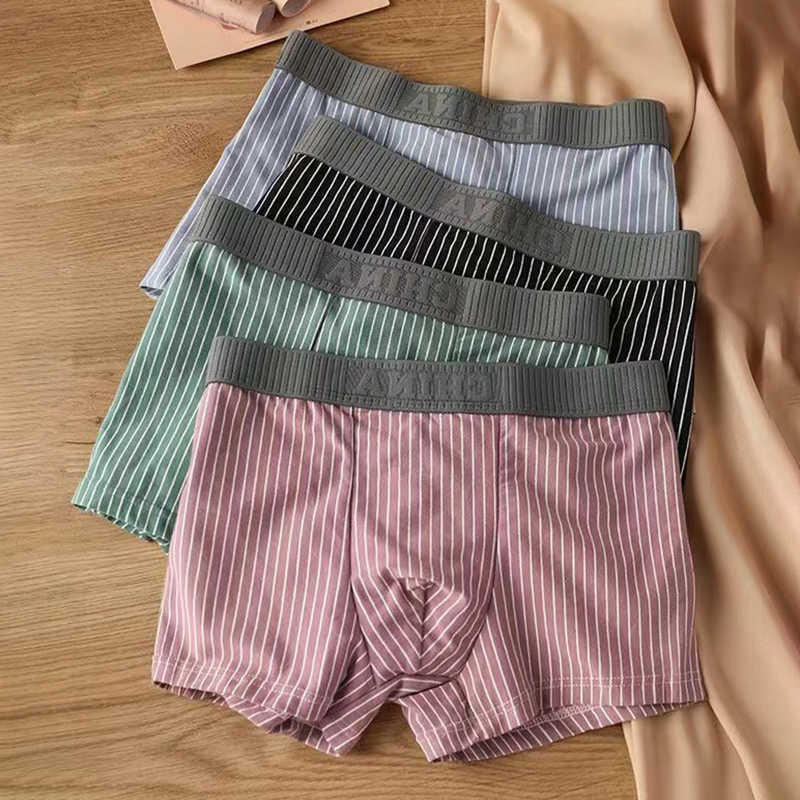 Intimo 4 pezzi Boxer da uomo Mutandine sexy Boxer di cotone Mutande a righe Pantaloncini maschili U Convesso Lingerie Plus Size L-6XL D260918