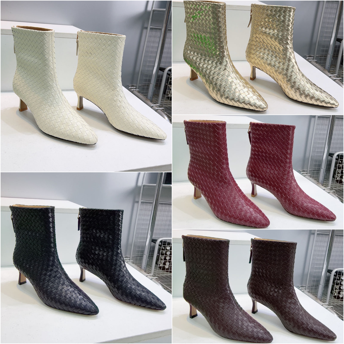 Woven leather boots designer womens ankle boots designer boots woman kitten heels boots half fall boots black leather booties elegant womens boots r