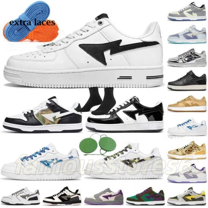 TOP SK8 Sta Designer Casual Shoes outdoormens womens Low platform Shark Black Mens Womens SneakersFashion Patent Leather Trainers Sports style train