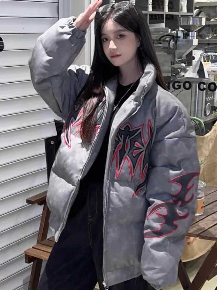Vintage Letter Embroidery Jackets Women Men Harajuku Parkas Stand Neck Casual Loose Coat Streetwear Y2k Aesthetic Grunge Outwear H260917