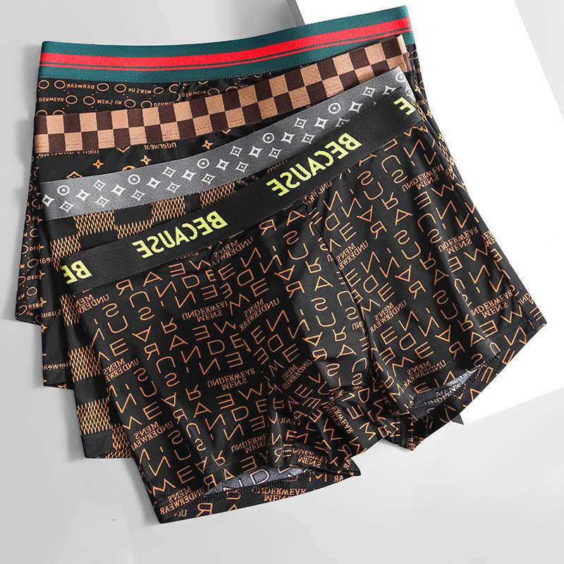 Men's Underpants 4PCS Men's Underwear Printed Shorts Breathable Skin-Friendly Mid-Waist Stretch Boxer Shorts Personality Fashion D260918