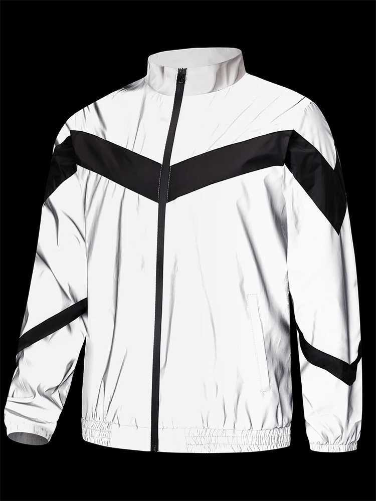 Night Reflective Jacket Men's Fashion Stand Collar Splicing Spring Autumn Casual Jacket Trendy Hip-hop Dance Strtwear S260918KZBO