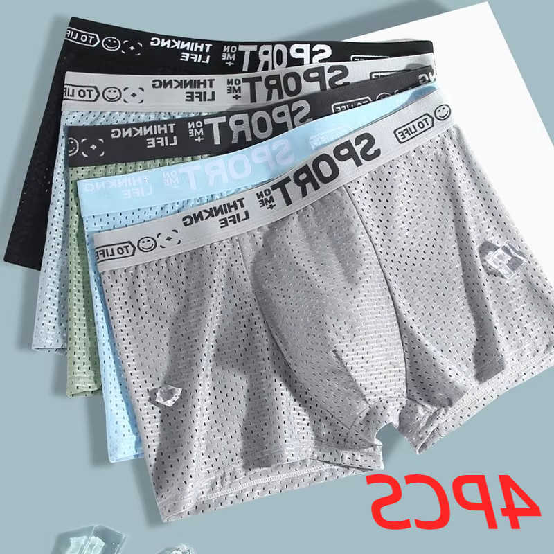 Underwear Men Sexy Underpants 4Pcs Boxer Short Ice Silk Mesh Trunks Man Brief Comfortable Breathable Fashion Antibacterial Fitness Running D260918