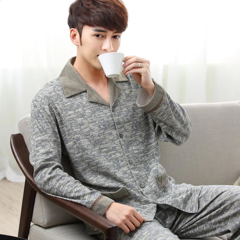 Pajamas Men's Spring and Fall Winter 100% Cotton Long-Sleeved Large Size Leisure Sleepwear Homewear Plaid Nightwear Loungewear 260917