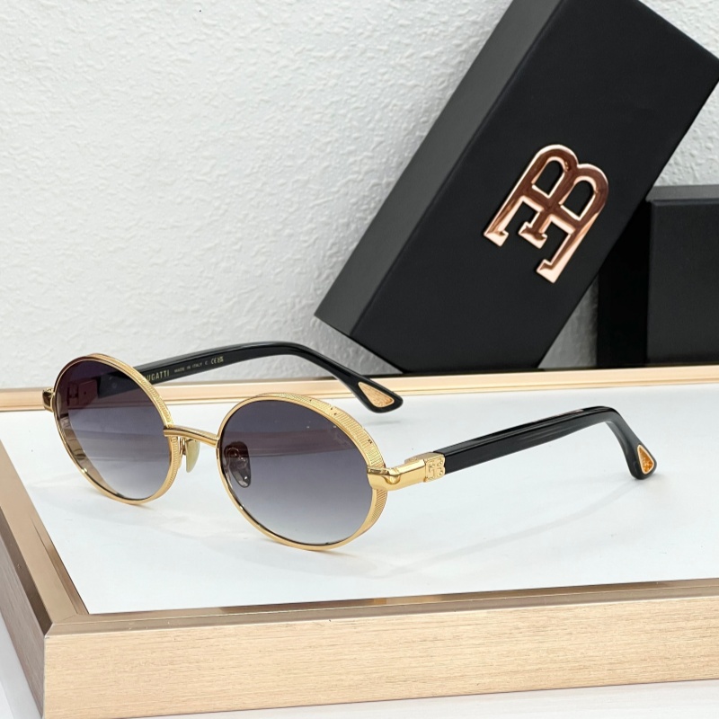BUGATTI Eyewear 38-DX/TN Retro Oval Metal Frame Sunglasses Top Quality Unisex UV400 Protection Gradient Color Luxury Sun Glasses With Original Box S