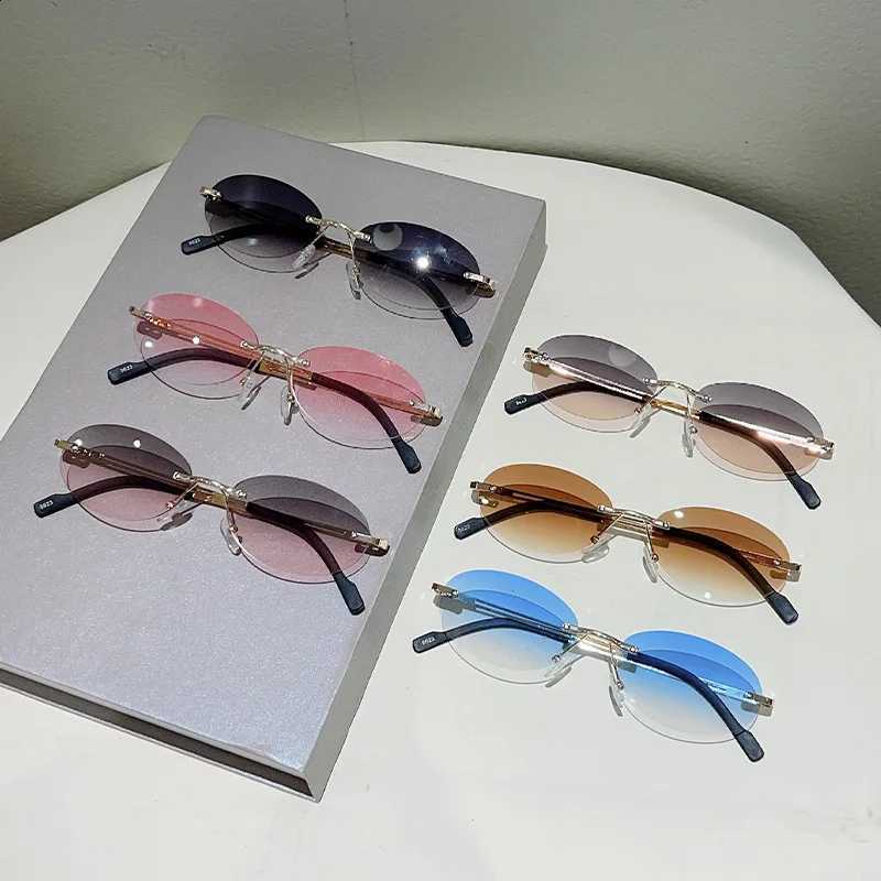 Frameless Sunglasses Gradient Metal Vintage Trendy Fashion Sunglasses Solid Color Classic Rimless Oval Sunglasses Women N260814