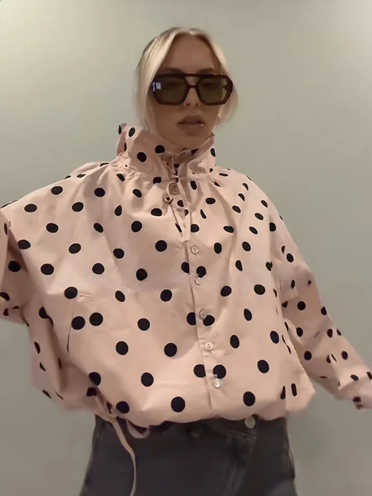Polka Dot Women's Jacket Coat Hoodie Single Breasted Lace Up Outerwear Female Pocket Spring Fashion Street Coat For Ladies 260917