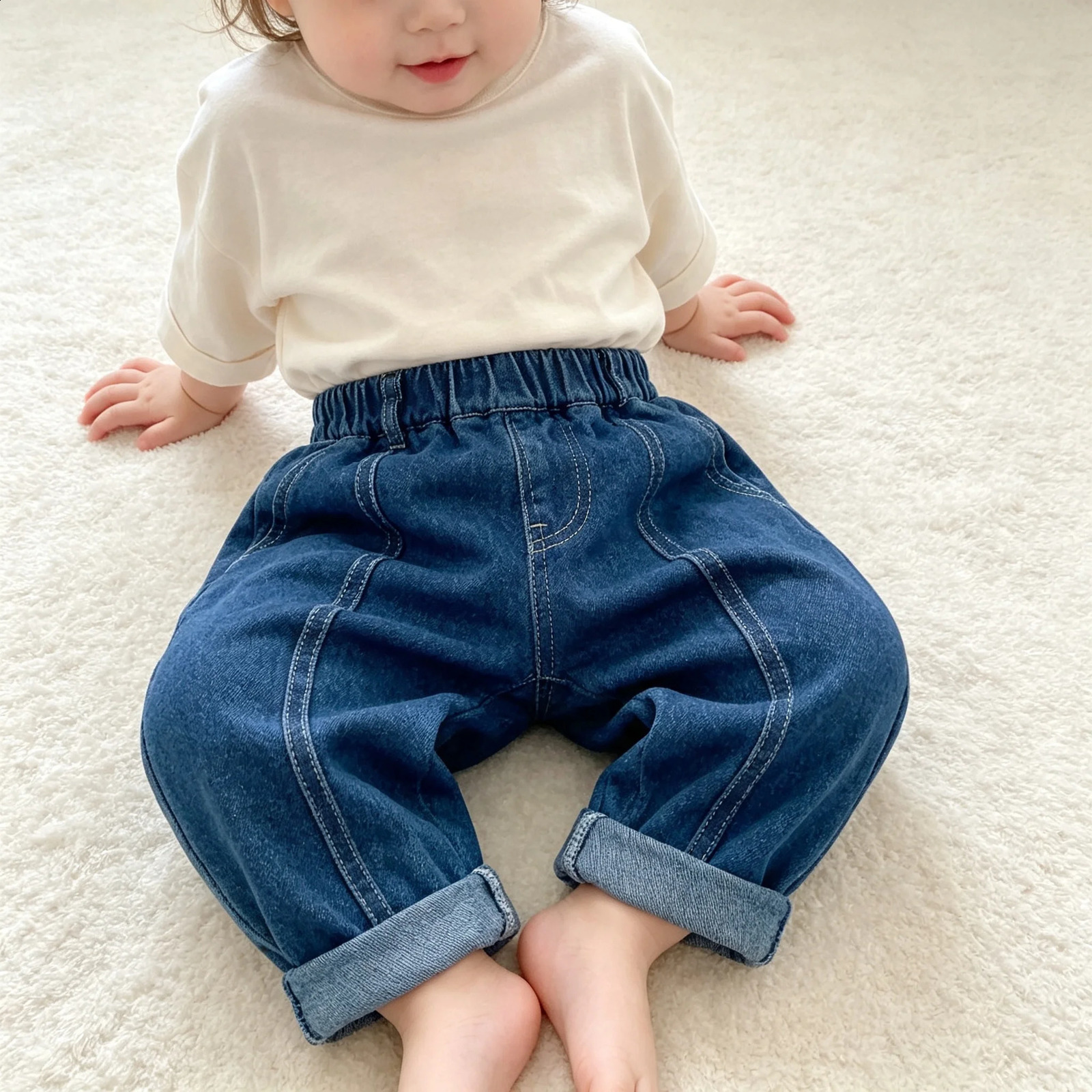 1-7Yrs Children Boys Girls Pants Solid Kids Jeans Casual Spring Summer Boys Denim Pants Soft Girls Fashion Trousers 260918