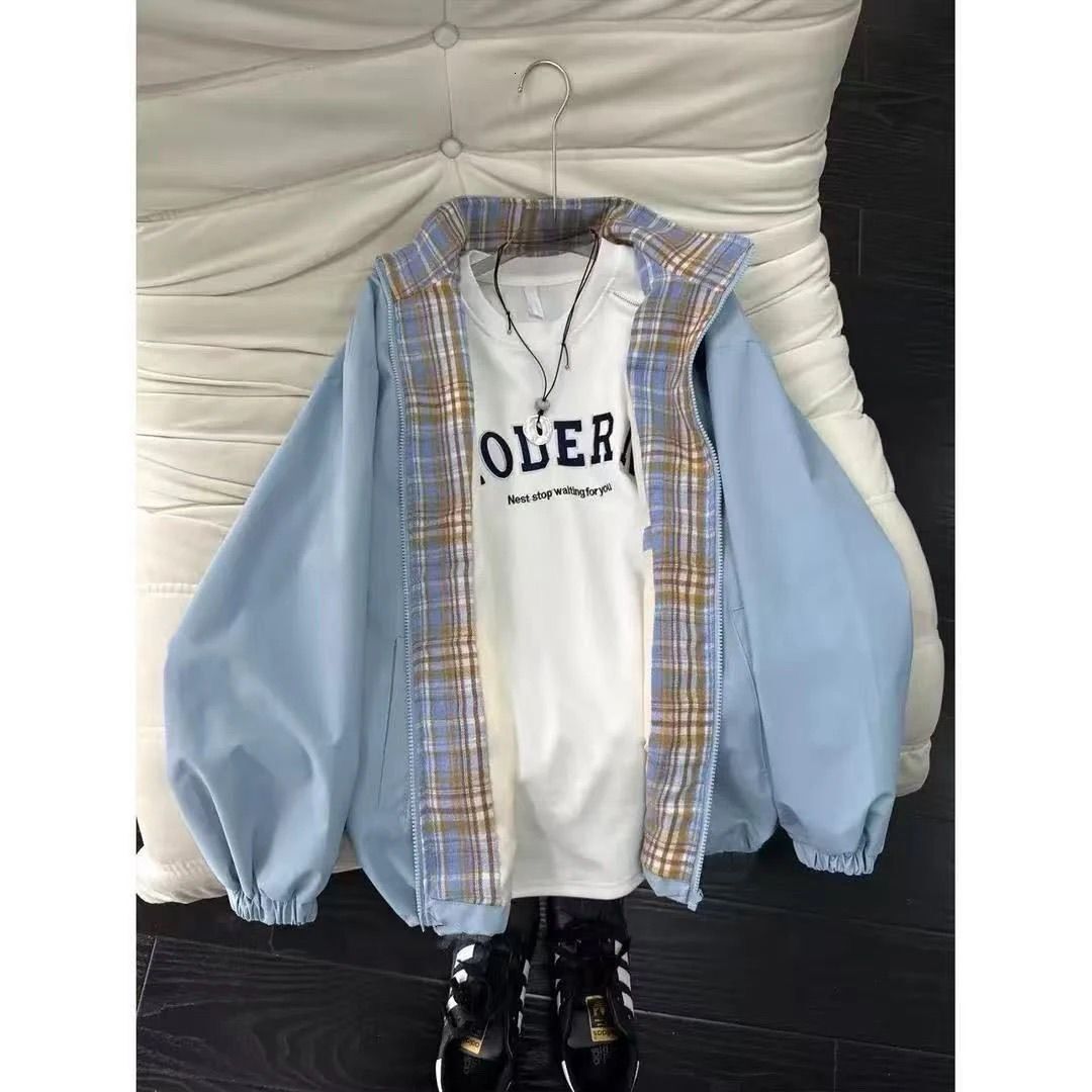 2026 Spring Black American Cleanfit Plaid Patchwork Jacket with Turn-down Collar, Youthful Baseball Style for Men