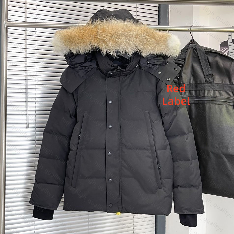 mens puffer jacket Wolf fur collar with large pockets designer jacket Wyndham Parker hooded thickened coat vest Keep warm windproof coat Black red l