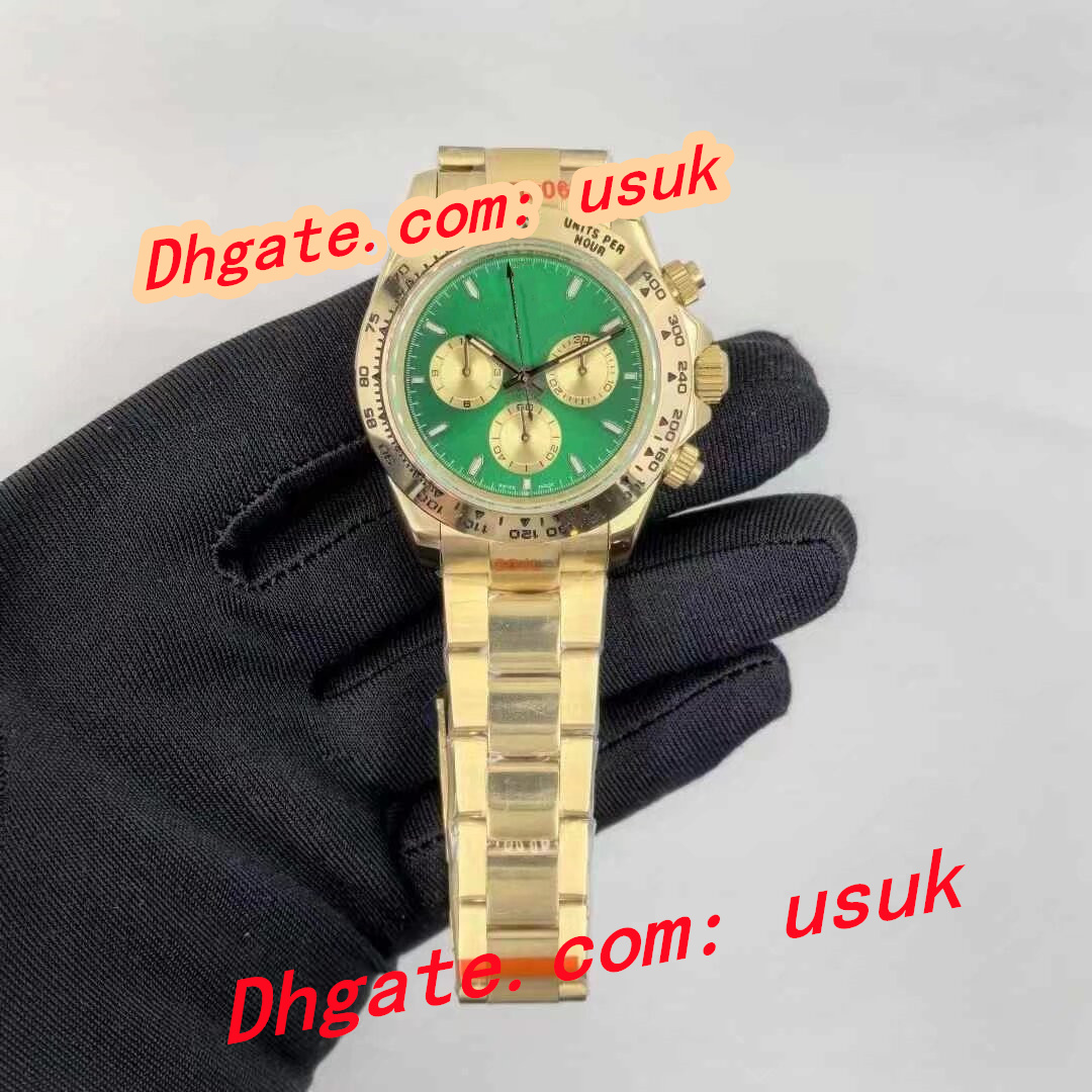 U1 Factory Top Quality Mens Watch 126518LN 126508 Yellow Gold Sundust Green Dial 40mm ST9 Steel Watches Automatic Mechanical Sapphire Glass Fashion